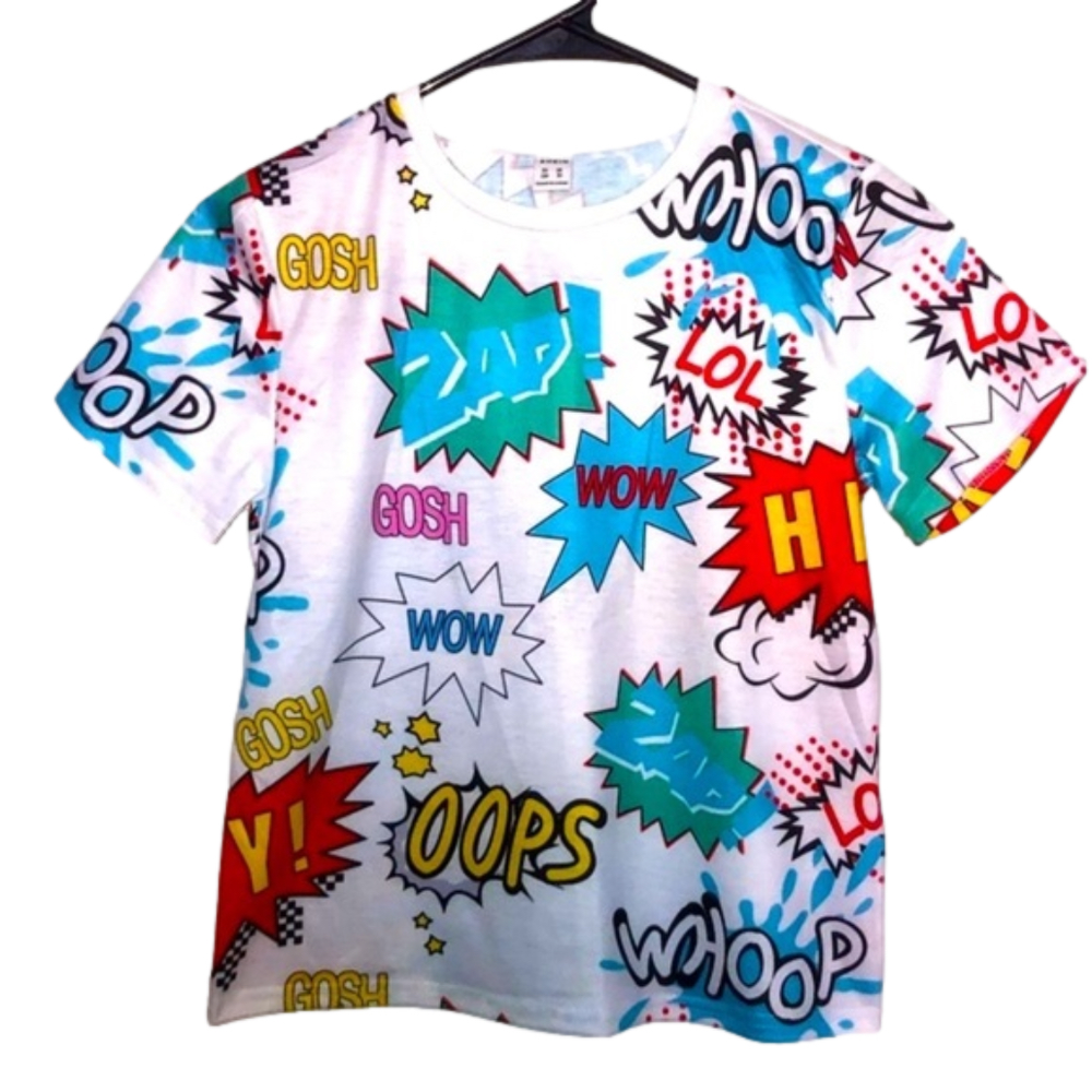 SHEIN White Comic Book Word T-Shirt